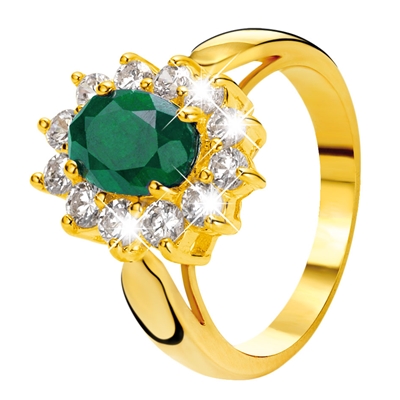 Larry Belmont Zeeanemoon methodologie Eve gold plated ring met smaragd & zirkonia - Lucardi.nl