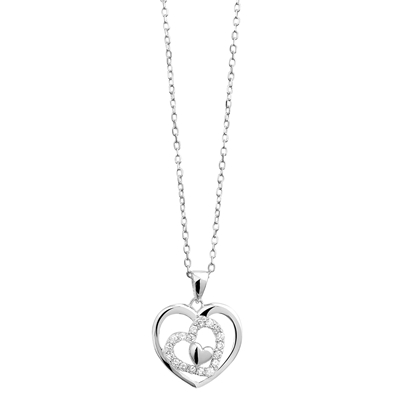 Zilveren met hanger hart zirkonia -