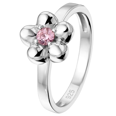 Ring Kinderring mit Blume pink Silber 925 Ringgröße 42 