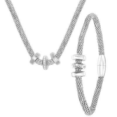 Aanstellen Besnoeiing Super goed Gerecycleerd stalen ketting & armband 3ringen kristal - Lucardi.be