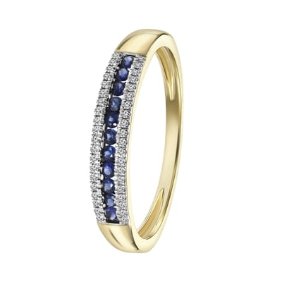 18 Karaat gouden Saffier ring met Diamant - 16,5 cm