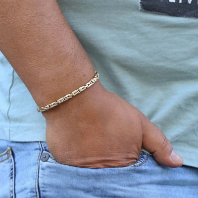 lengte 21,5 cm Curvy Armband WATERDICHTE Sieraden Anti Tarnish Armband Cadeau voor hem Sieraden Armbanden Handkettingen wit en geel goud 14 k 585 Heren armband 