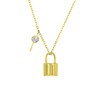 Stalen ketting&hanger gold slotje/sleutel zirkonia (1059554)