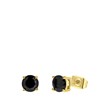 Gerecycled stalen oorbellen gold met zwarte zirkonia rond 6mm (1061237)