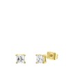 Gerecycleerd stalen oorbellen gold met vierkante zirkonia 4mm (1061240)