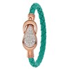 Gerecycled stalen armband leer turquoise/rose met kristal (1031216)