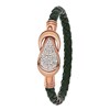 Gerecycleerd stalen armband leer donker groen/rose kristal (1031225)