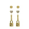 Goudkleurige bijoux 3 oorbellen set met hart, slotje en maan (1067827)