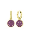 Vergoldete Edelstahlohrringe mit violettem Smiley (1067741)