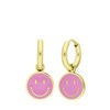 Stalen goldplated oorbellen met smiley roze (1067729)