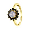 Stalen goldplated vintage ring met bloem zwart en roze (1067943)