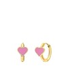 Goldplattierte Ohrringe aus Edelstahl mit roséfarbenem Emaille-Herz (1068505)