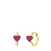 Stalen goldplated oorringen met hart emaille fuchsia (1068513)