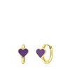 Goldplattierte Ohrringe aus Edelstahl mit violettem Emaille-Herz (1068521)