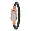 Gerecycled stalen armband leer donker groen/rose kristal (1031225)