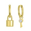 Stalen oorbellen gold slotje/sleutel zirkonia (1059556)