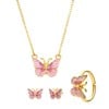 Goudkleurige bijoux set met roze vlinder (1069150)