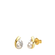 14 Karaat gouden oorbellen met parel & diamant (1007638)