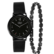 Gerecycled stalen set blackplated armband & horloge (1056671)