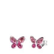 Zilveren kinderoorbellen vlinder roze kristal (1056952)