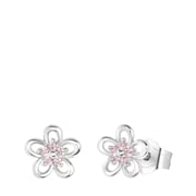 Zilveren kinderoorbellen bloem met roze zirkonia (1060510)