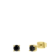 Gerecycled stalen oorbellen gold met zwarte zirkonia rond 4mm (1061235)