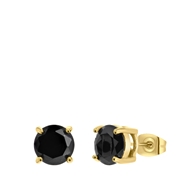 Stalen oorbellen gold met zwarte zirkonia rond 8mm (1061239)