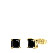 Gerecycled stalen oorbellen gold met vierkante zirkonia 6mm (1061243)