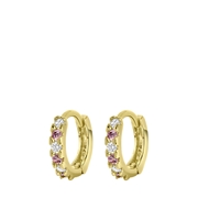 Zilveren oorbellen gold witte&licht roze zirkonia (1061533)