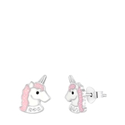 Zilveren kinderoorknoppen unicorn emaille (1061674)