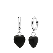 Stalen oorbellen met hart zwarte obsidiaan (1065419)