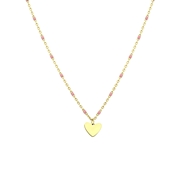Halskette, Edelstahl, vergoldet, mit Herzanhänger, rosa (1065779)