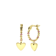 Ohrringe, Edelstahl, vergoldet, mit Herzanhänger, rosa (1065780)