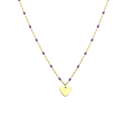 Halskette, Edelstahl, vergoldet, mit Herzanhänger, lila (1065791)