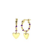 Stalen goldplated oorbellen met hanger hart paars (1065792)