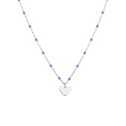 Halskette, Edelstahl, mit Herzanhänger, lila (1065794)