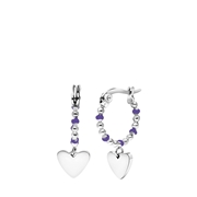 Stalen oorbellen met hanger hart paars (1065795)