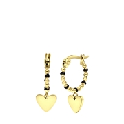 Stalen goldplated oorbellen met hanger hart zwart (1065804)