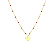 Halskette, Edelstahl, vergoldet, mit Herzanhänger, rot (1065809)