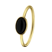 Stalen 18 karaat goldplated ring met zwarte agaat (1065844)