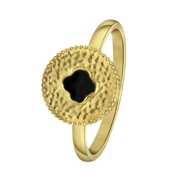 Stalen goldplated ring met zwarte emaille (1065855)