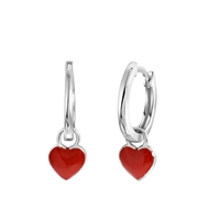 Zilveren oorringen met hanger hart enamel rood K3 (1065117)