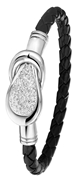 Stahlarmband, schwarzes Leder mit Kristall (1022269)