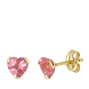 14K geelgouden oorbellen hart roze zirkonia 5mm (1031878)