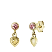 14K geelgouden oorbellen met hart en roze zirkonia (1031883)