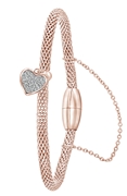 Gerecycleerd stalen armband mesh roseplated hart met kristal (1034118)