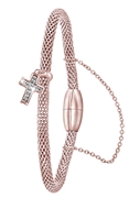 Gerecycleerd stalen armband mesh roseplated kruis met kristal (1034127)