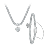 Stahl Halskette & Armband Herz Kristall (1041356)