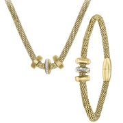 Halskette & Armband aus vergoldetem Edelstahl, 3 Ringe mit Kristall (1041361)