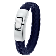 Edelstahl-Herrenarmband mit geflochtenem Leder in Blau (1042030)